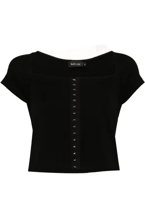 tout a coup Square-neck cap-sleeves crop top