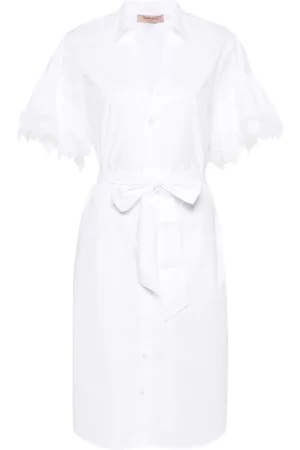 Twin-Set Lace-trim belted shirt dress