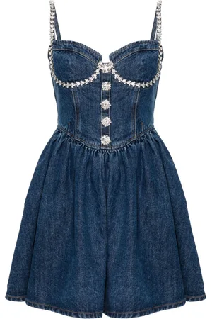 Self-Portrait Gem-embellished denim mini dress