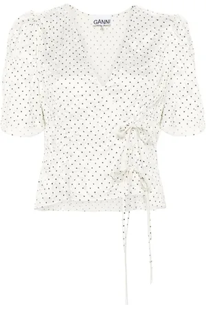 Ganni Polka dot crinkled satin blouse