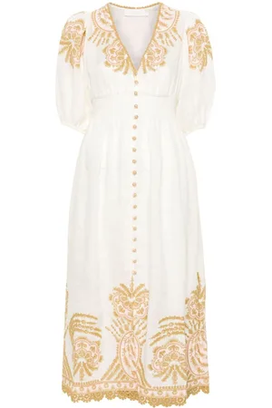 ZIMMERMANN Waverly embroidered linen midi dress