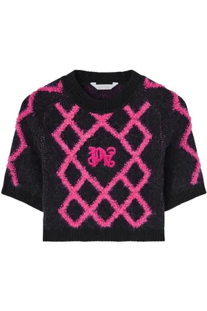 Palm Angels Monogram argyle-pattern crop top