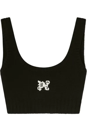 Palm Angels Intarsia knit-logo crop top