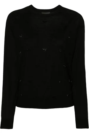Emporio Armani Rhinestone-logo fine-knit jumper