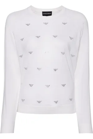 Emporio Armani Rhinestone-logo fine-knit jumper
