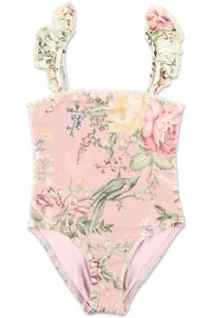 ZIMMERMANN Floral-print crochet-trim swimsuit
