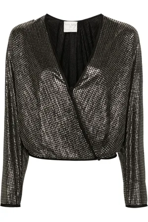 FORTE FORTE Lurex-detail houndstooth wrap top