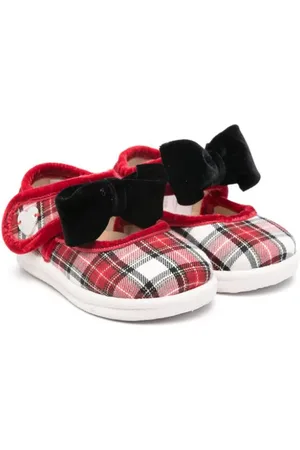 MONNALISA Bow-detail checked ballerinas