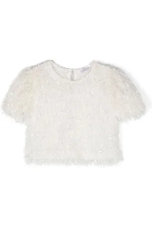 MONNALISA Fringe-detail short-sleeve blouse