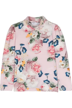 MONNALISA Floral mock-neck T-shirt