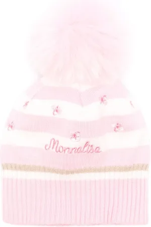 MONNALISA Logo-embroidered striped beanie