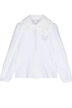 MONNALISA Crystal-embellished ruffle-detail shirt