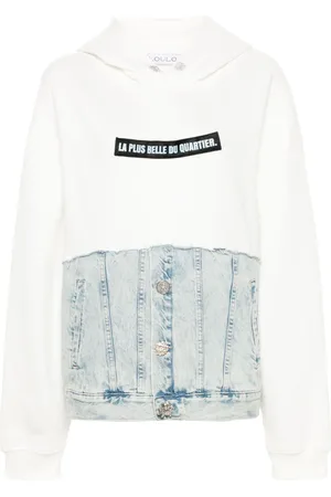 LOULOU Logo-patch layered-denim hoodie