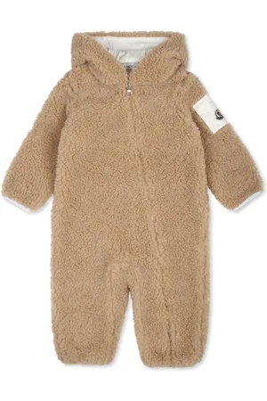 Moncler Teddy-bear fleece logo patch onesie