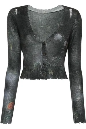 R13 Floral-print distressed cashmere cardigan