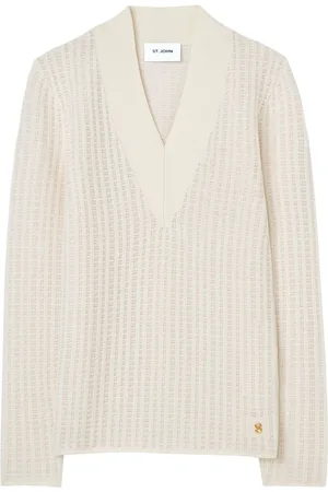ST. JOHN Logo-.plaque textured-knit jumper