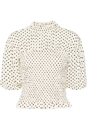 Sandro Polka dot-print shirred blouse