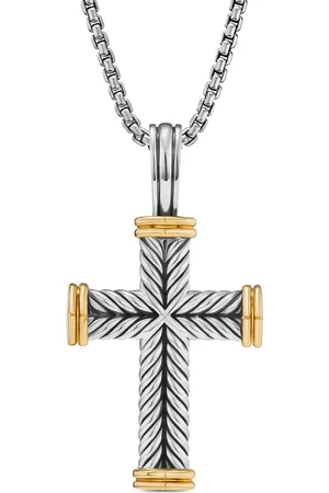 David Yurman 18kt yellow gold and sterling Chevron Cross pendant (33mm)