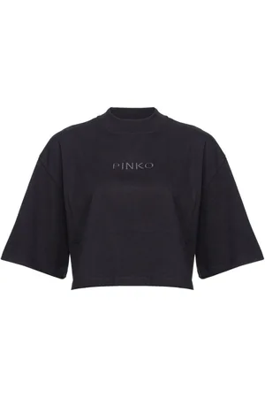 Pinko Logo-embroidered cotton cropped T-shirt