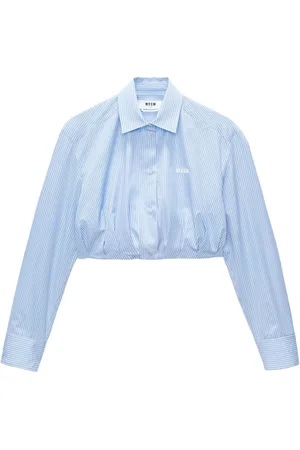 Msgm Logo-embroidered striped cropped shirt