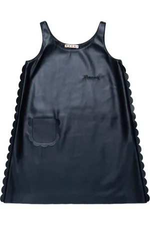 Marni Scalloped sides sleeveless faux-leather dress