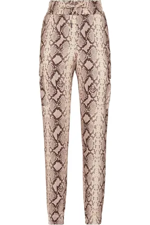 Philipp Plein Snakeskin-print satin cargo trousers