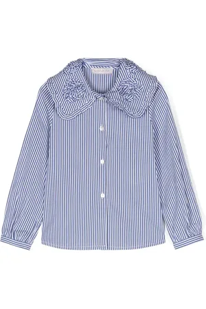 MONNALISA Striped ruffled poplin shirt