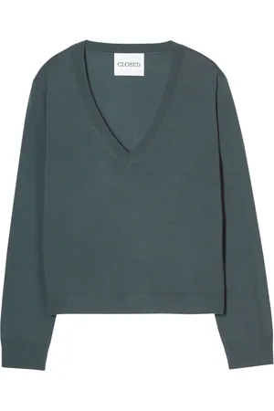 Closed V-neck wool-silk jumper