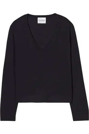 Closed V-neck wool-silk jumper
