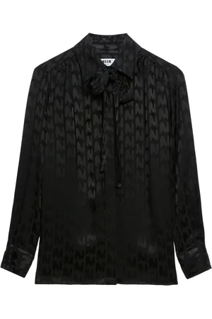 Msgm All-over logo-print tie-neck shirt