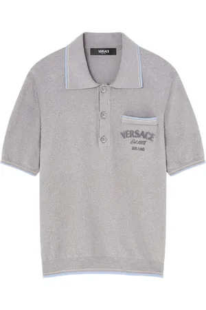 VERSACE Logo-flocked terry-cloth polo shirt