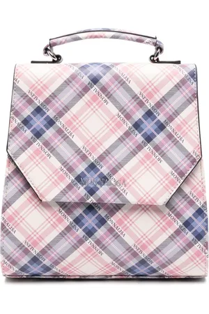 MONNALISA Logo-lettering tartan backpack