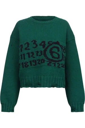 Maison Margiela Logo-intarsia distressed-effect jumper