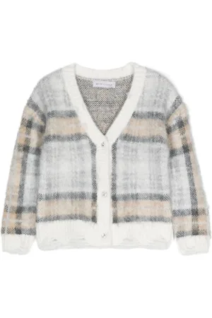 MONNALISA Checked brushed-knit cardigan