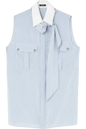VERSACE Lavalli???re striped silk blouse