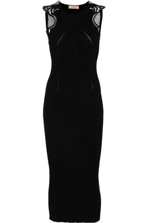 Twin-Set Lace-detail ribbed midi dress