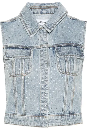 Self-Portrait Rhinestoned denim vest