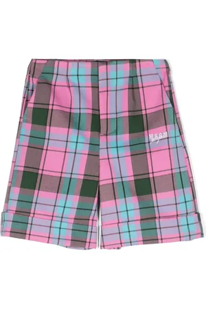 Msgm Logo-embroidered plaid shorts