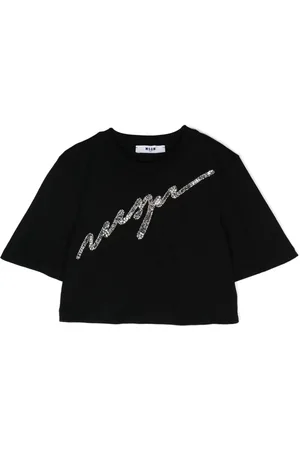 Msgm Sequin-logo cropped T-shirt