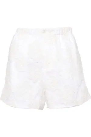 Nº21 Floral-embroidered cotton shorts
