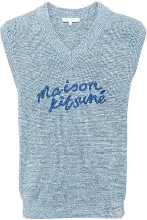 Maison Kitsuné Embroidered-logo V-neck cotton vest