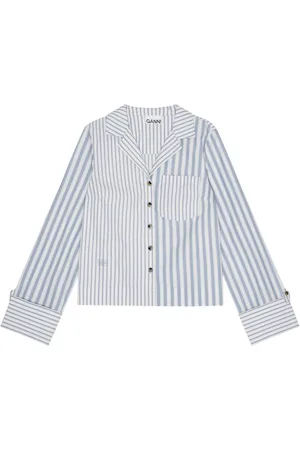 Ganni Stripe-print cropped poplin shirt