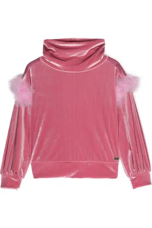 MONNALISA Faux feather-trim velvet blouse