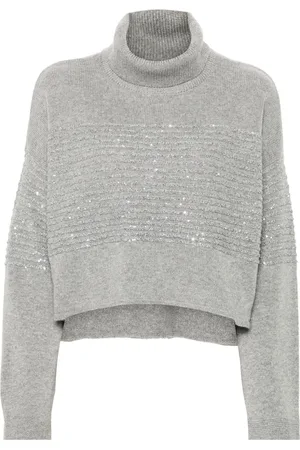 Twin-Set Sequined-stripes roll-neck jumper