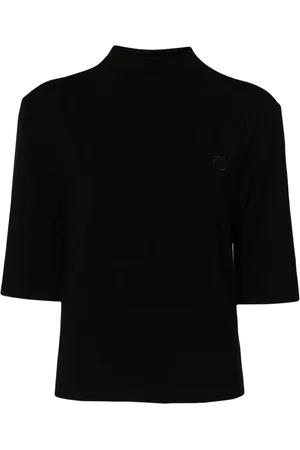 Pinko Logo-embroidered mock-neck T-shirt