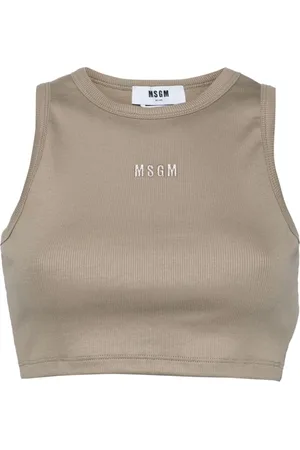 Msgm Logo-embroidered crop tank top