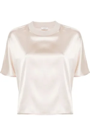 PESERICO SIGN Crew-neck satin blouse