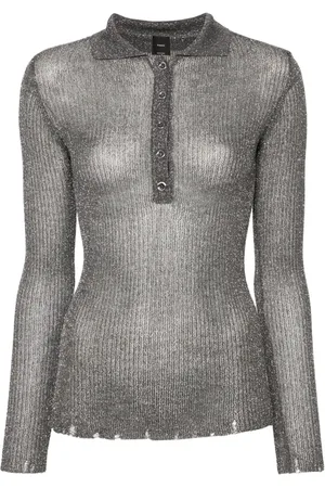 Pinko Lurex open-knit polo top