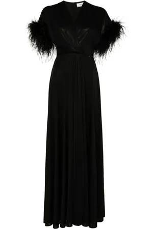NISSA Feather-trimmed maxi dress