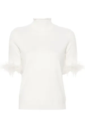 Twin-Set Feather-cuffs short-sleeve jumper